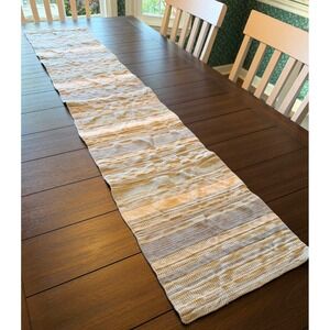 Food Network Blue Cream Tan Striped Woven Cotton Table Runner Farmhouse Decor